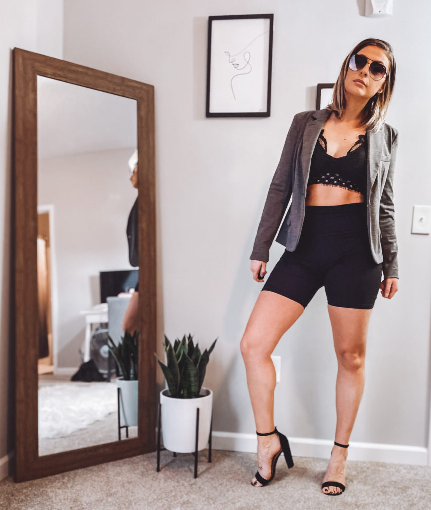 Biker shorts outfit with heels sale